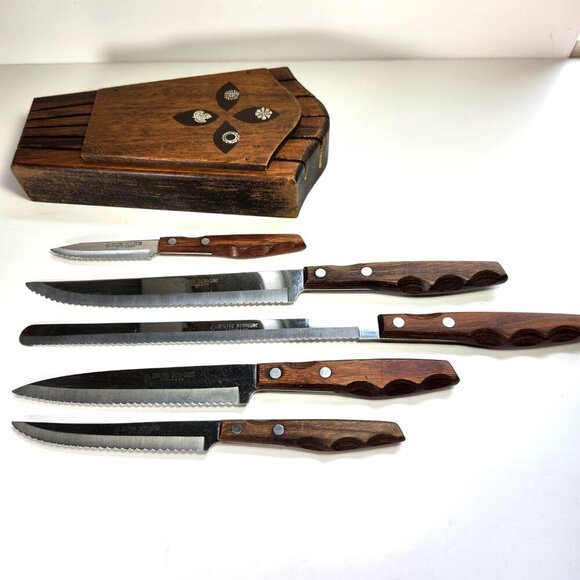 Wooden Wall Mounted Knife Holder with Knives Mid Century Imperial Vintage 60s - Picture 7 of 11